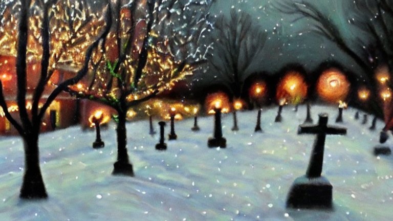 Gemaltes Bild von einem Friedhof bei Nacht