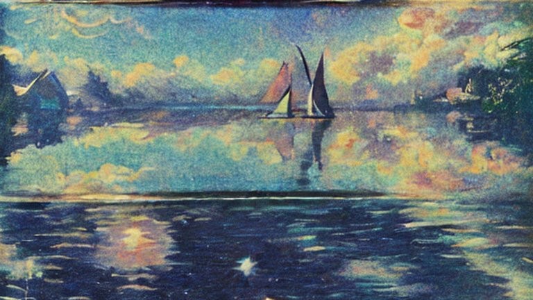 Gemaltes Bild von einer Seelandschaft mit zwei Segelbooten
